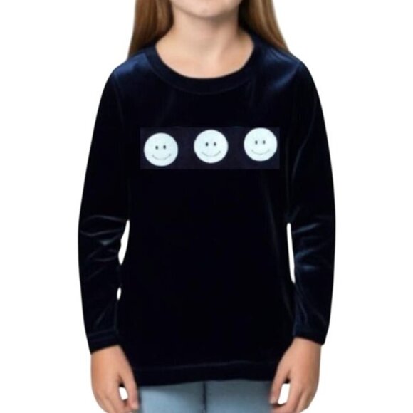 SWAT Brand Kids Girls Glittery Smiley Front Velvet Long Sleeve Blouse Sz Medium - Picture 1 of 8